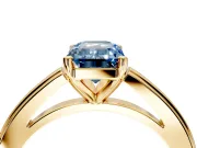 Solitaire Engagement Ring Setting for Fancy Blue Emerald Cut Center with Flat-Sided Plain Band and Prong Head in Yellow Gold
