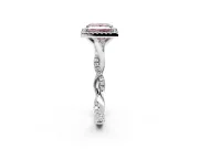 Halo Engagement Ring Setting for Fancy Pink Princess Cut Center with Pave and Plain Twist Band and Prong Head in Platinum