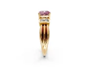 Solitaire Engagement Ring Setting for Fancy Pink Cushion Cut Center with Grooved Bar Accent Band and Prong Head in Yellow Gold