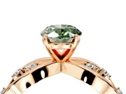 Solitaire Engagement Ring Setting for Fancy Green Oval Center with Criss-Cross Accent Band and Prong Head in Rose Gold