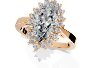 Starburst Halo Engagement Ring Setting for Marquise Center with Flat Cathedral Band and Prong Head in Rose Gold
