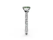Solitaire Engagement Ring Setting for Fancy Green Radiant Cut Center with Milgrain-Edged Pave Band and Prong Head in Platinum