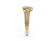 Solitaire Engagement Ring Setting for Fancy Blue Pear-Shaped Center with Accented Split Shank and Prong Head in Yellow Gold