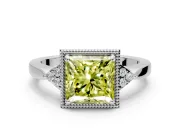 Cluster Engagement Ring Setting for Fancy Yellow Princess Cut Center with Milgrain Shoulder Clusters and Prong Head in Sterling Silver