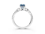 Leaf Motif Engagement Ring Setting for Fancy Blue Emerald Cut Center with Pave Band and Prong Head in Platinum