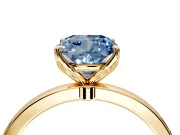 Solitaire Engagement Ring Setting for Fancy Blue Cushion Cut Center with Thin Rounded Plain Band and Prong Head in Yellow Gold