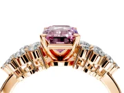 Cluster Engagement Ring Setting for Fancy Pink Emerald Cut Center with 2-Row Shoulder Clusters and Prong Head in Rose Gold