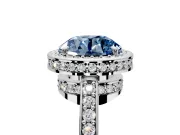 Halo Engagement Ring Setting for Fancy Blue Round Cut Center with Metal-Rimmed Halo, Pave Band and Prong Head in Sterling Silver