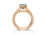 Engraved Engagement Ring Setting for Fancy Green Asscher Cut Center with Milgrain Pave Band and Prong Head in Rose Gold