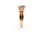 Solitaire Engagement Ring Setting for Fancy Pink Oval Center with Grooved Bar Accent Band and Prong Head in Yellow Gold