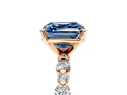 Solitaire Engagement Ring Setting for Fancy Blue Asscher Cut Center with Alternating Size Accents and Prong Head in Rose Gold