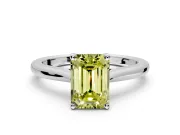 Solitaire Engagement Ring Setting for Fancy Yellow Emerald Cut Center with Narrow Cathedral Band and Prong Head in Platinum