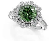 Milgrain Halo Engagement Ring Setting for Fancy Green Round Cut Center with Bezel Point Accents and Prong Head in Sterling Silver