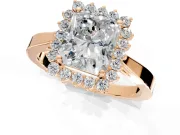Starburst Halo Engagement Ring Setting for Radiant Cut Center with Flat Cathedral Band and Prong Head in Rose Gold