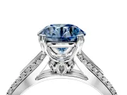 Solitaire Engagement Ring Setting for Fancy Blue Round Cut Center with Pave Rail Split Shank and Prong Head in Platinum