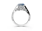 Cathedral Engagement Ring Setting for Fancy Blue Heart-Shaped Center with Antique-Style Pave Band and Prong Head in Platinum
