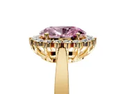 Starburst Halo Engagement Ring Setting for Fancy Pink Oval Center with Flat Cathedral Band and Prong Head in Yellow Gold