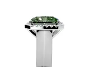 Halo Engagement Ring Setting for Fancy Green Radiant Cut Center with Knife Ridge Cathedral Band and Prong Head in Platinum