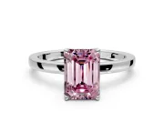 Solitaire Engagement Ring Setting for Fancy Pink Emerald Cut Center with Thin Rounded Plain Band and Prong Head in Platinum