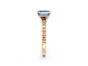 Solitaire Engagement Ring Setting for Fancy Blue Asscher Cut Center with Bezel-Dot Beaded Band and Prong Head in Rose Gold