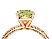 Solitaire Engagement Ring Setting for Fancy Yellow Cushion Cut Center with XO Engraved Band and Prong Head in Rose Gold