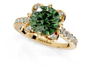 Floral Engagement Ring Setting for Fancy Green Round Cut Center with Pave Band and Floral Prong Head in Yellow Gold