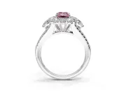Halo Engagement Ring Setting for Fancy Pink Emerald Cut Center with Two-Strand Split Shank and Prong Head in Platinum