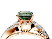 Halo Engagement Ring Setting for Fancy Green Radiant Cut Center with Marquise and Pave Bypass Band and Prong Head in Rose Gold