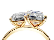 Emerald Cut and Emerald Cut Lab-Grown Diamond Toi et Moi Engagement Ring with Prong-Set Stones in Yellow Gold