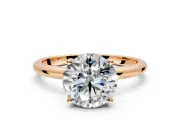Hidden Halo Engagement Ring Setting for Round Cut Center with Thin Round-Wire Band and Prong Head in Rose Gold