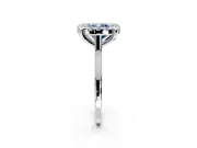 Single Halo Engagement Ring Setting for Fancy Blue Cushion Cut Center with Corner Claws, Plain Band and Prong Head in Sterling Silver
