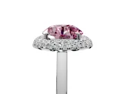 Halo Engagement Ring Setting for Fancy Pink Round Cut Center with Plain Tapered Band and Prong Head in Sterling Silver
