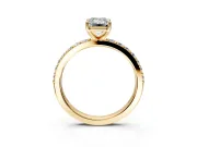 Solitaire Engagement Ring Setting for Emerald Cut Center with Round Cut Pave Band and Prong Head in Yellow Gold