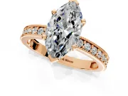 Milgrain Pave Engagement Ring Setting for Marquise Center with Accent Band and Prong Head in Rose Gold