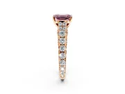 Solitaire Engagement Ring Setting for Fancy Pink Emerald Cut Center with Pave Cathedral Shoulders and Prong Head in Rose Gold