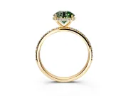 Hidden Halo Engagement Ring Setting for Fancy Green Round Cut Center with Pave Band and Prong Head in Yellow Gold