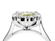 Single Halo Engagement Ring Setting for Fancy Yellow Oval Center with Corner Claws, Plain Band and Prong Head in Platinum