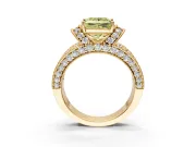 Pave Engagement Ring Setting for Fancy Yellow Princess Cut Center with Curved Accent Rows, Openwork and Prong Head in Yellow Gold