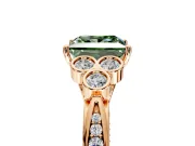 Cluster Engagement Ring Setting for Fancy Green Princess Cut Center with Bezel Accent Clusters and Prong Head in Rose Gold