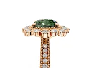 Milgrain Halo Engagement Ring Setting for Fancy Green Cushion Cut Center with Bezel Point Accents and Prong Head in Rose Gold