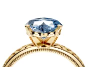 Solitaire Engagement Ring Setting for Fancy Blue Heart-Shaped Center with Milgrain X Pattern Band and Prong Head in Yellow Gold