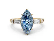 Bar-Set Engagement Ring Setting for Fancy Blue Marquise Center with Tapered Baguette Accents and Prong Head in Yellow Gold