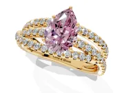 Solitaire Engagement Ring Setting for Fancy Pink Pear-Shaped Center with Woven 3-Strand Pave Band and Prong Head in Yellow Gold
