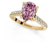 Solitaire Engagement Ring Setting for Fancy Pink Pear-Shaped Center with Widening Pave Band and Claw Prong Head in Yellow Gold
