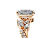 Solitaire Engagement Ring Setting for Emerald Cut Center with Marquise Accent Twist Band and Prong Head in Rose Gold