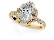 Halo Engagement Ring Setting for Oval Center with Openwork Halo, Pave Band and Prong Head in Yellow Gold