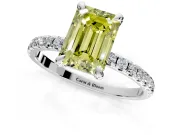 Solitaire Engagement Ring Setting for Fancy Yellow Emerald Cut Center with Fine Pave Narrow Band and Prong Head in White Gold