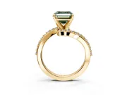 Solitaire Engagement Ring Setting for Fancy Green Asscher Cut Center with Pave Bypass Swirl Band and Prong Head in Yellow Gold
