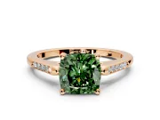 Solitaire Engagement Ring Setting for Fancy Green Cushion Cut Center with Channel Accents and Prong Head in Rose Gold