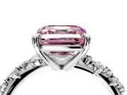 Solitaire Engagement Ring Setting for Fancy Pink Asscher Cut Center with Trailing Leaf Accent Band and Prong Head in Platinum